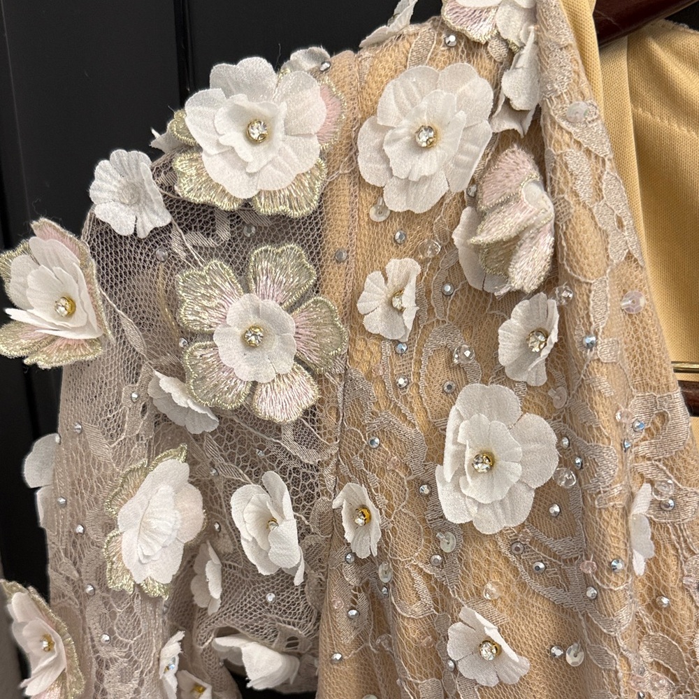 Mac Duggal Cream Floral Long Sleeve Dress - Picture 5 of 7